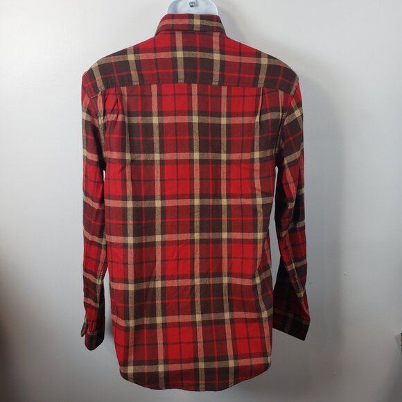 NEW ~ George Flannel Shirt Mens Small Red Brown Plaid Button Up S pockets / A241 - Picture 6 of 9